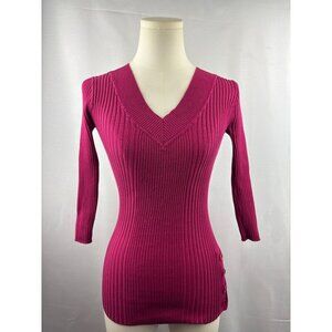 Ribbed Magenta V-Neck Sweater Size S Its Our Time Rayon & Polyester